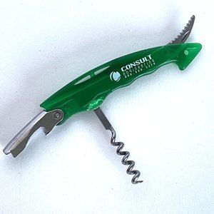 Consult Engineering Ad Green Plastic Stainless Bottle Opener Corkscrew Knife